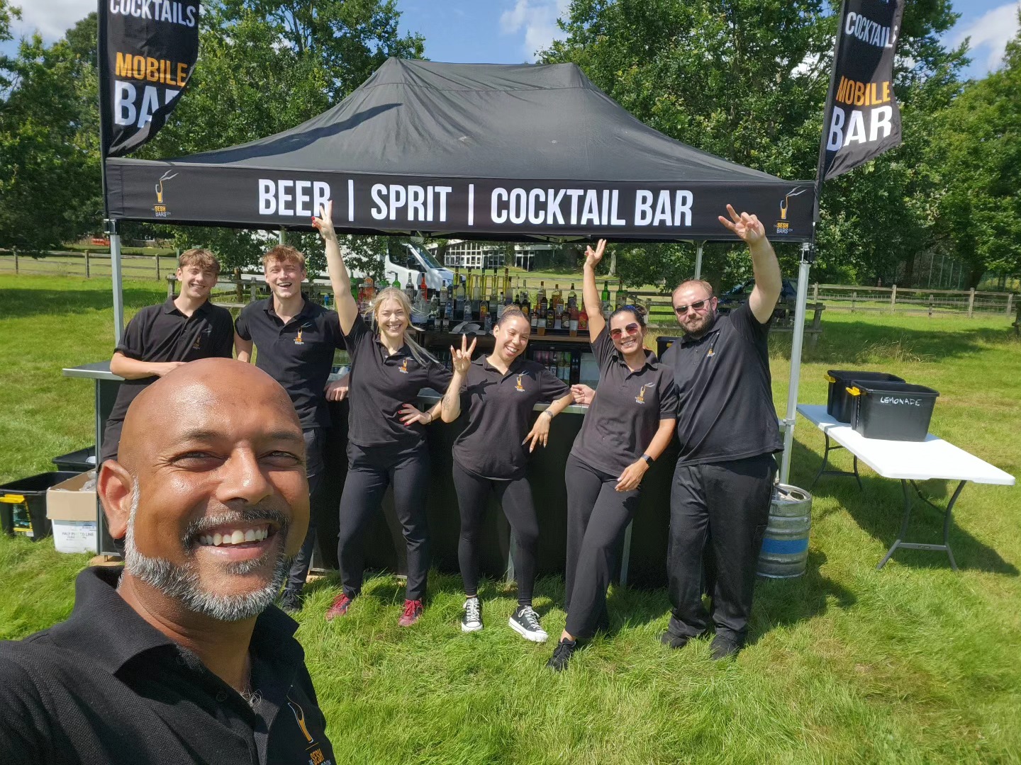 The Sesh Bars team at an outdoor event in London
