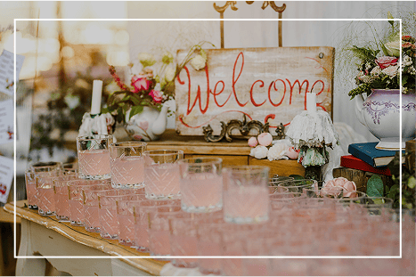 Elegant pink cocktails served on a beautifully decorated table at The Sesh Bars mobile bar hire event in London & Berkshire.